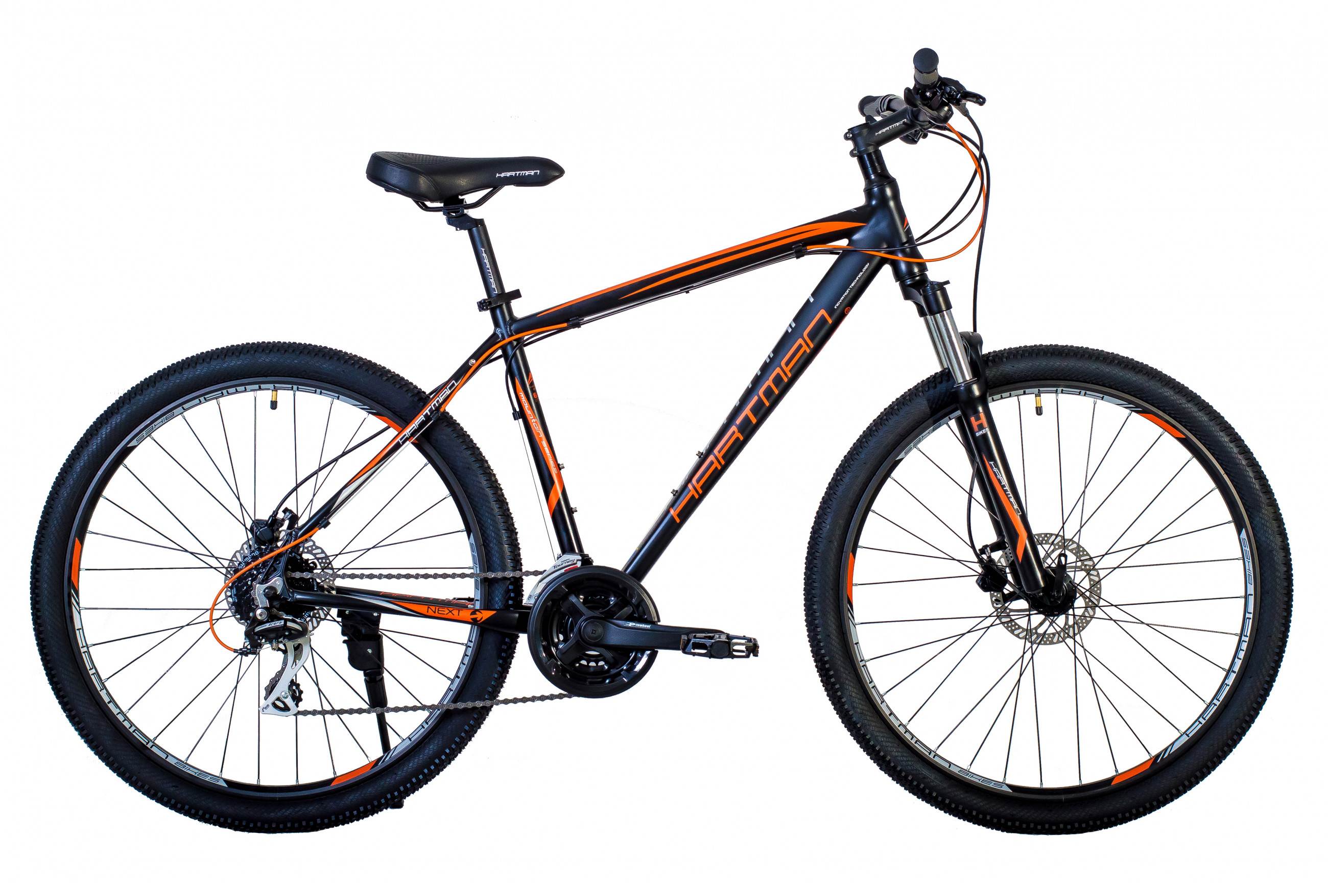 Велосипед HARTMAN 27,5" Hurrikan NEXT HD Disc р.21" 24-скр,алюм, черный/оранжевый/серый
