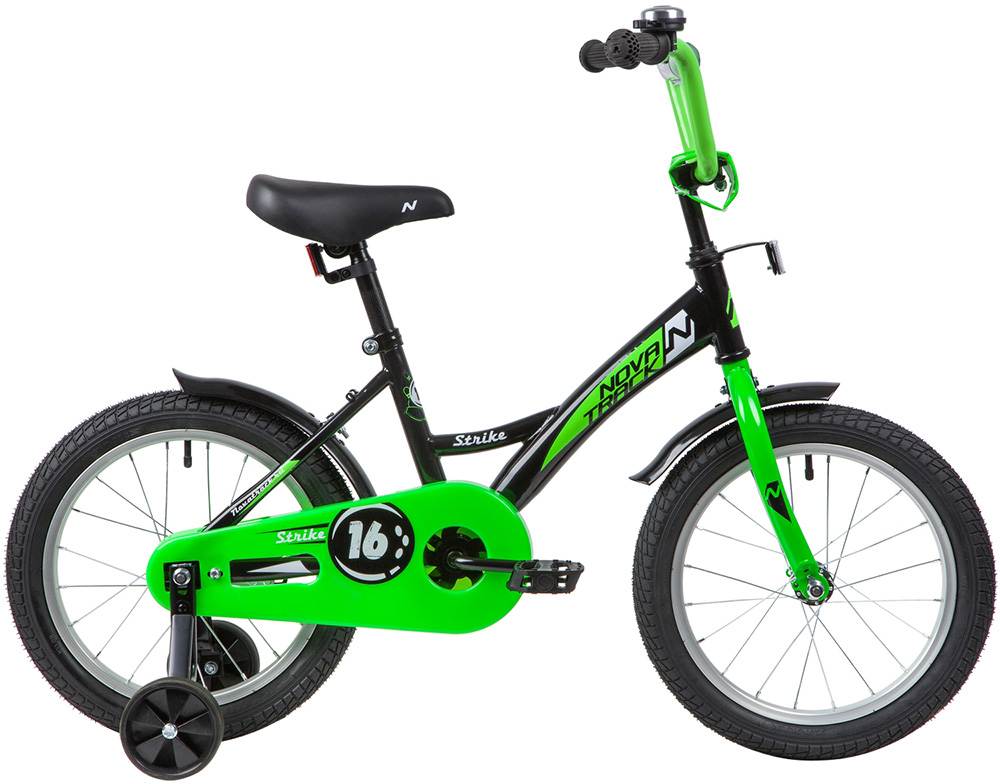 Велосипед NOVATRACK 16", STRIKE, чёрный-зелёный