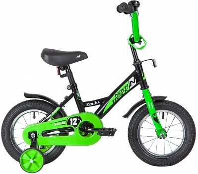 Велосипед NOVATRACK 12", STRIKE, чёрный-зелёный