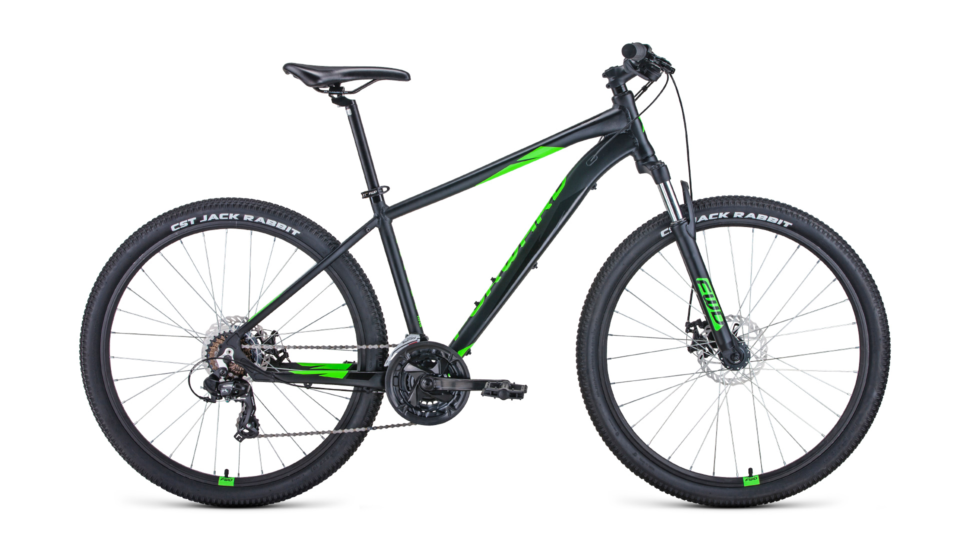 Велосипед Forward 27.5" Apache 2.0D 17" чёрно-матовый/ярко-зелёный