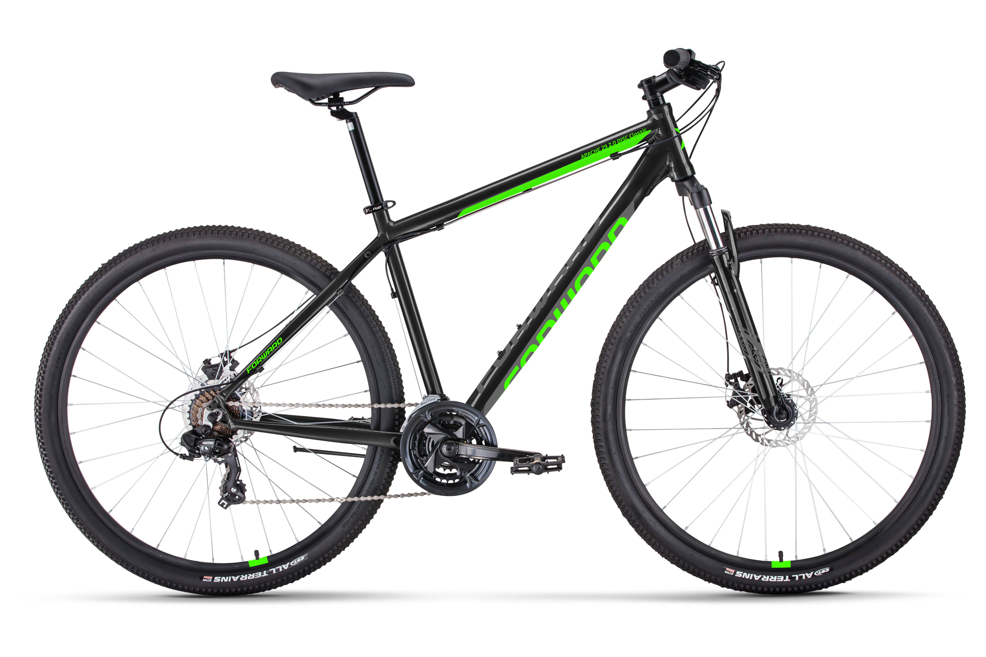 Велосипед Forward 29" Apache 2.0D Classic 19" чёрный/ярко-зелёный