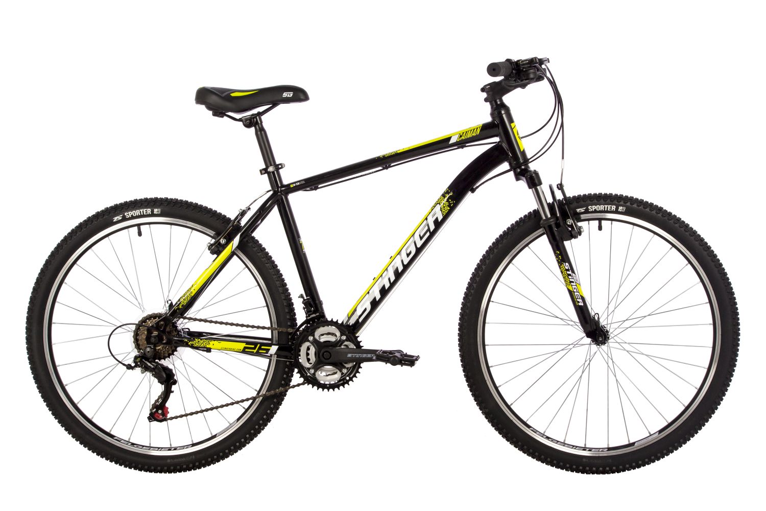 Велосипед STINGER 26" Caiman 16", сталь, чёрный 2023